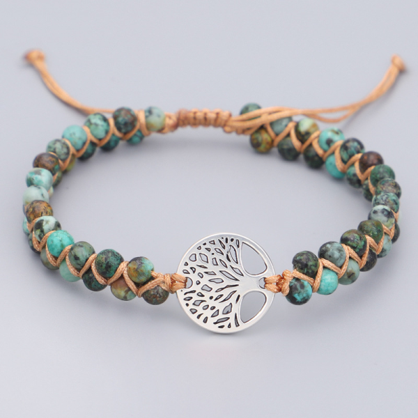 Woven Double Tree of Life Yoga Bracelet | Energy Balancing Twine & Natural Stone Elegance - Image 3