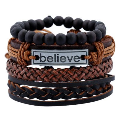 “Believe” Energy Bracelet Set | Multi-Layer Leather & Zen Beads for Grounding, Faith & Style