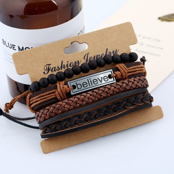 “Believe” Energy Bracelet Set | Multi-Layer Leather & Zen Beads for Grounding, Faith & Style - Image 4