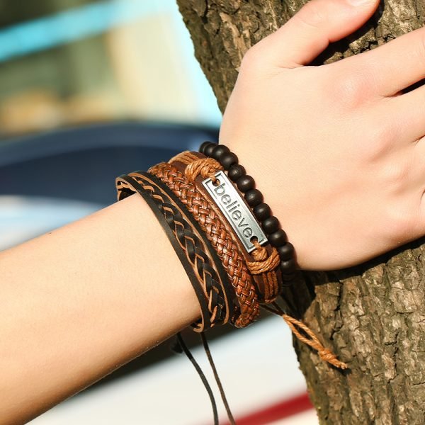 “Believe” Energy Bracelet Set | Multi-Layer Leather & Zen Beads for Grounding, Faith & Style - Image 3