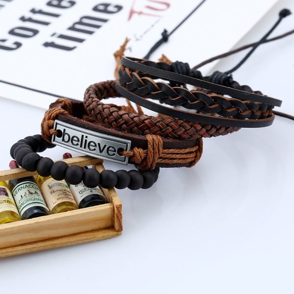 “Believe” Energy Bracelet Set | Multi-Layer Leather & Zen Beads for Grounding, Faith & Style - Image 6