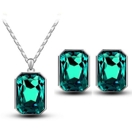 Crystal Necklace with Emerald-Cut Pendant | Choose Your Energy Color – Red, Royal Blue, Sea Blue, White & More