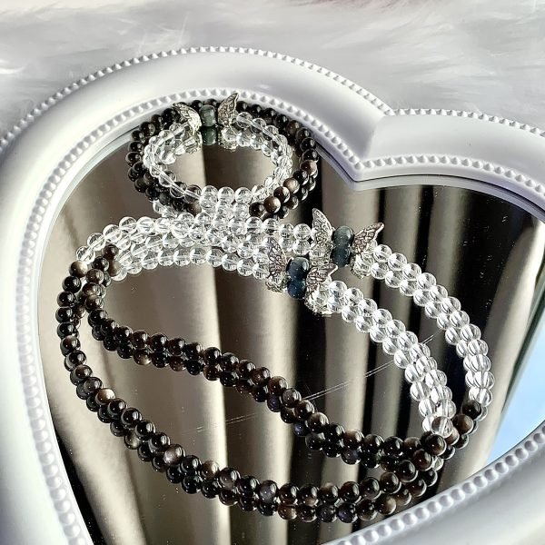 Natural Crystal Butterfly Bracelet | White Quartz & Obsidian for Clarity, Protection - Image 5