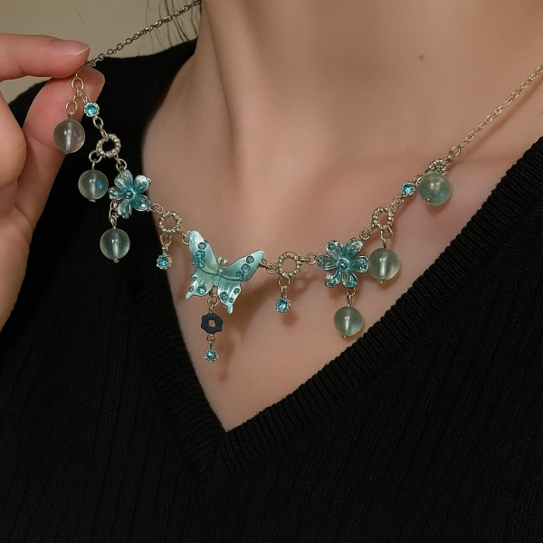 Aether Blue – Crystal Butterfly Necklace for Her | Ideal Gift of Love, Luck & Transformation - Image 2